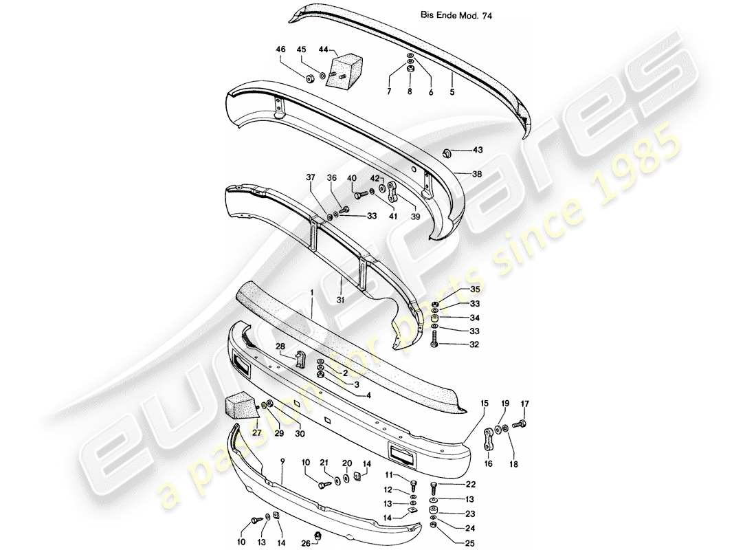 porsche 1974 (914) stosstange - d >> - mj 1974 ersatzteildiagramm