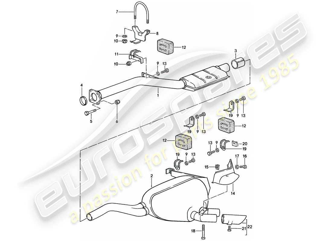 porsche 1986 (928) auspuffanlage - schalldämpfer - auspuff teilediagramm