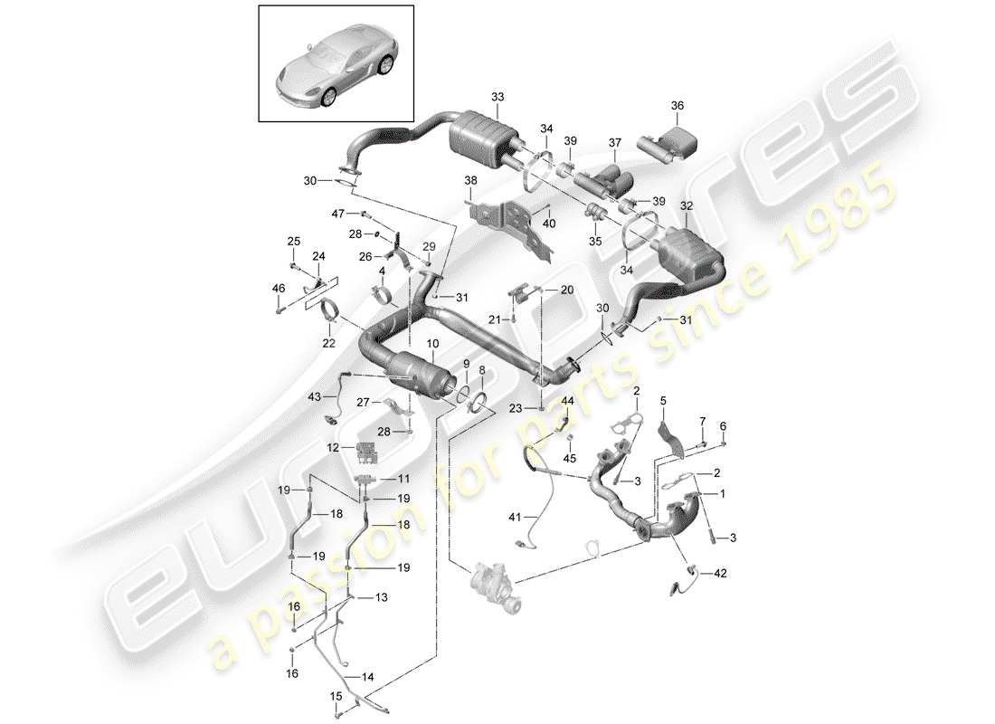porsche 2020 (718 cayman) auspuffanlage teilediagramm