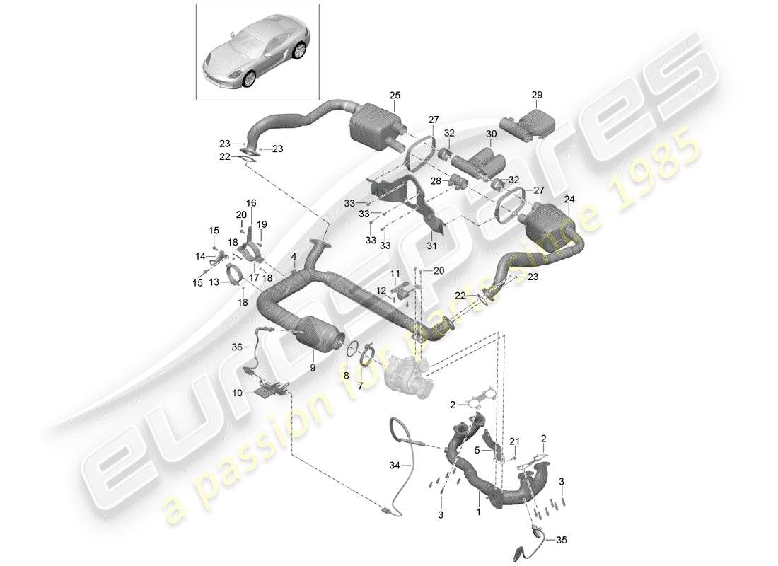 porsche 2020 (718 cayman) auspuffanlage teilediagramm