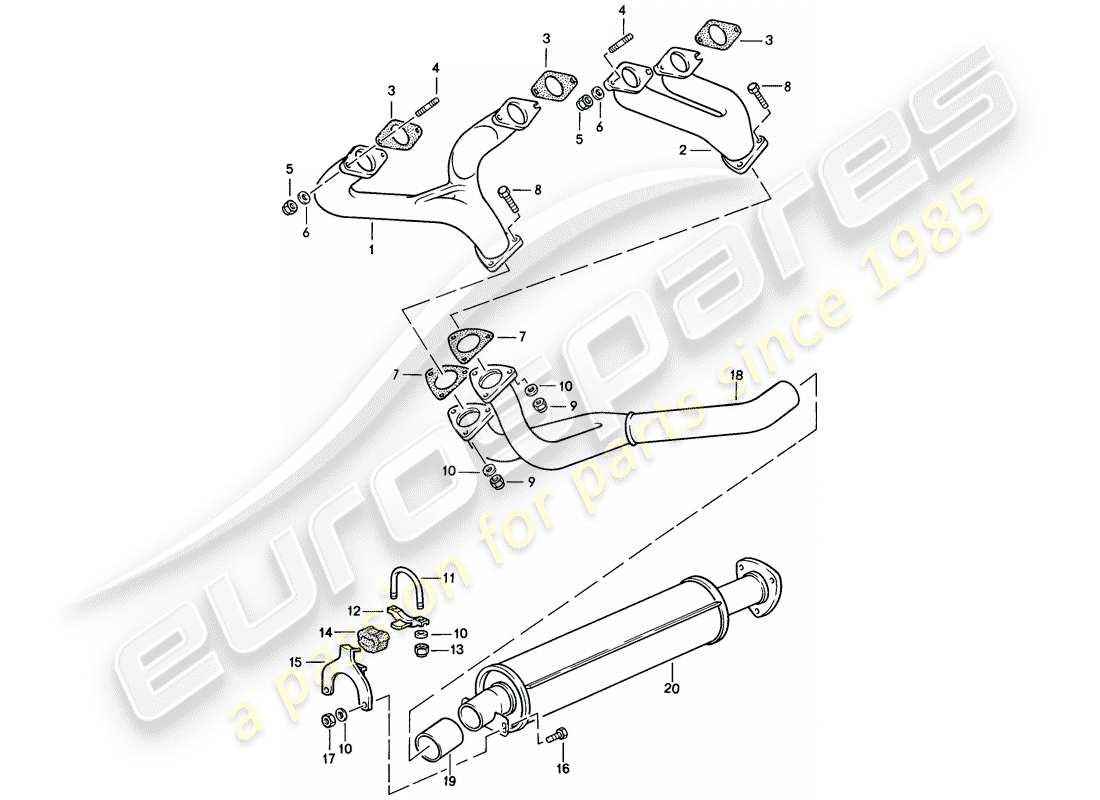 porsche 1983 (944) auspuffanlage - auspuffschalldämpfer, vorne ersatzteildiagramm