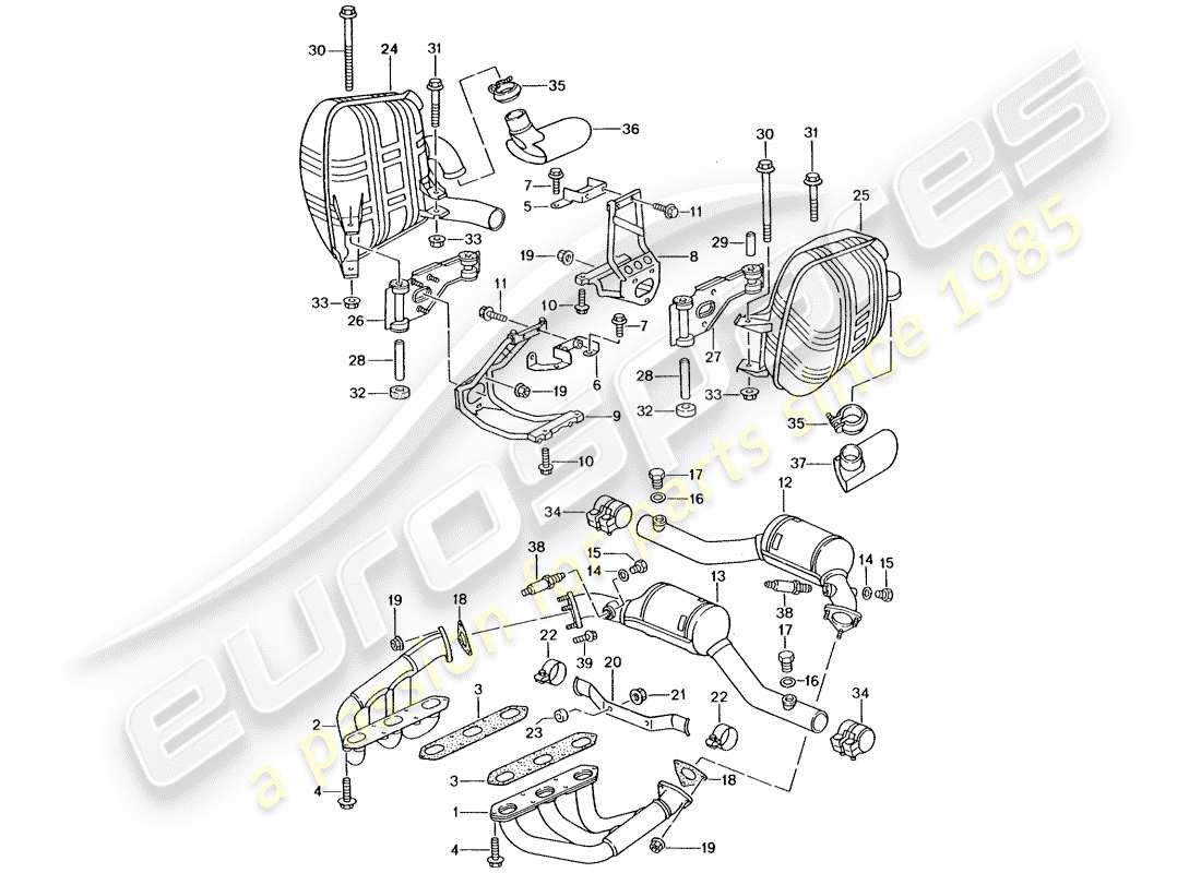 porsche 2001 (996 gt3) auspuffanlage teilediagramm