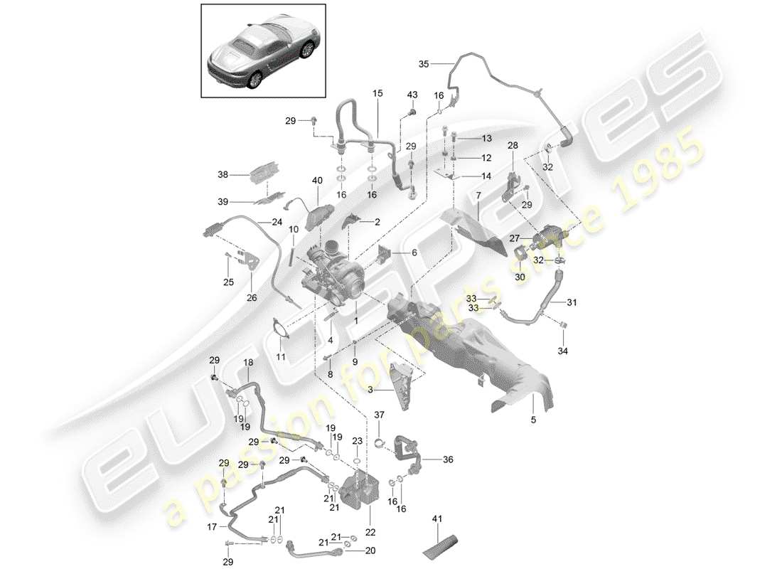 porsche 2017 (718 boxster) abgasturbolader teilediagramm