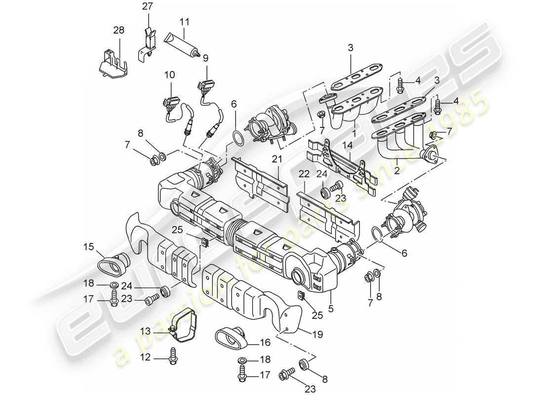 porsche 2001 (996 turbo / gt2) abgassystem teilediagramm