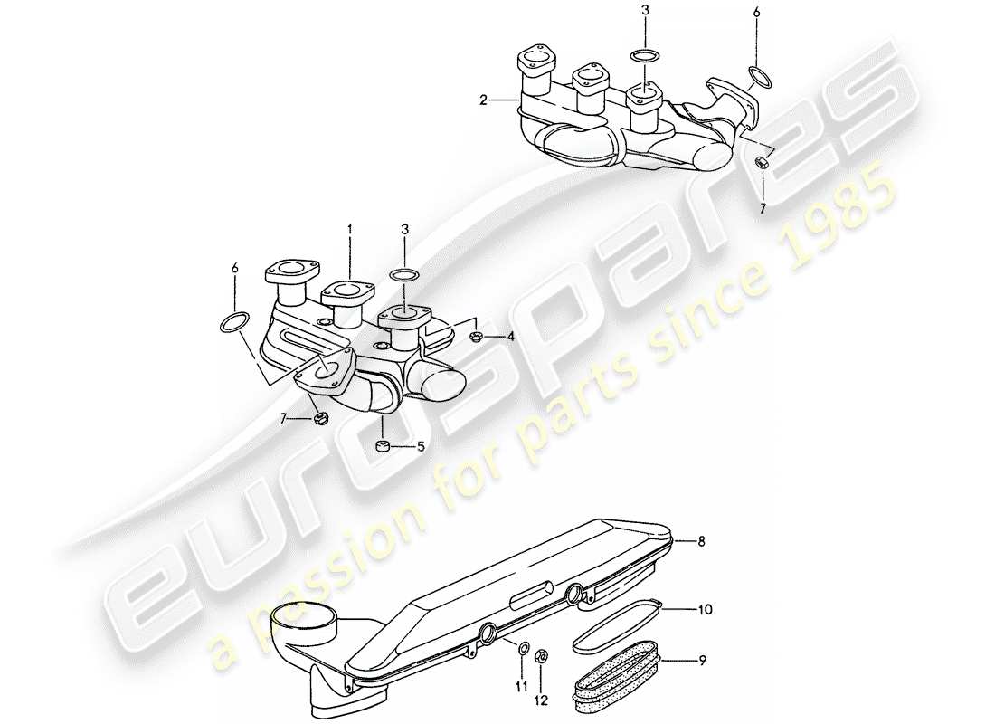 porsche 1996 (993) auspuffanlage - heizkern teilediagramm