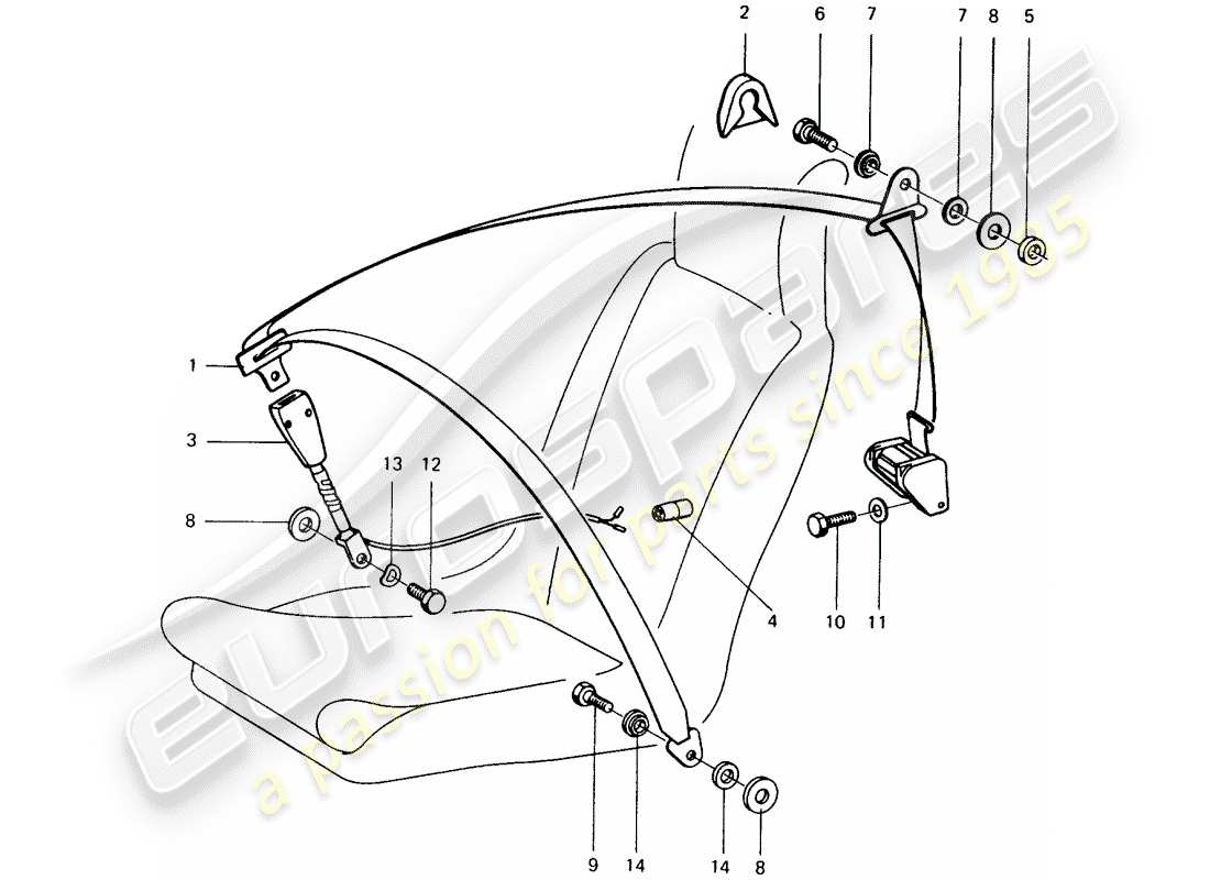 porsche 1972 (914) sicherheitsgurt - teilediagramm
