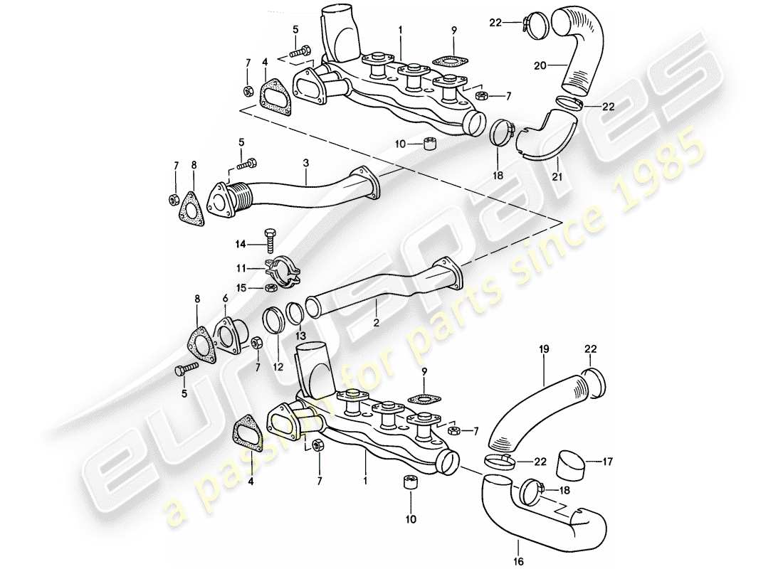 porsche 1986 (911) abgasanlage - heizkern teilediagramm
