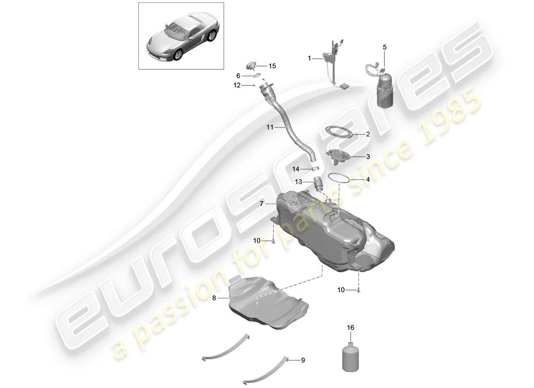 porsche 2017 (718 boxster) kraftstofftank teilediagramm