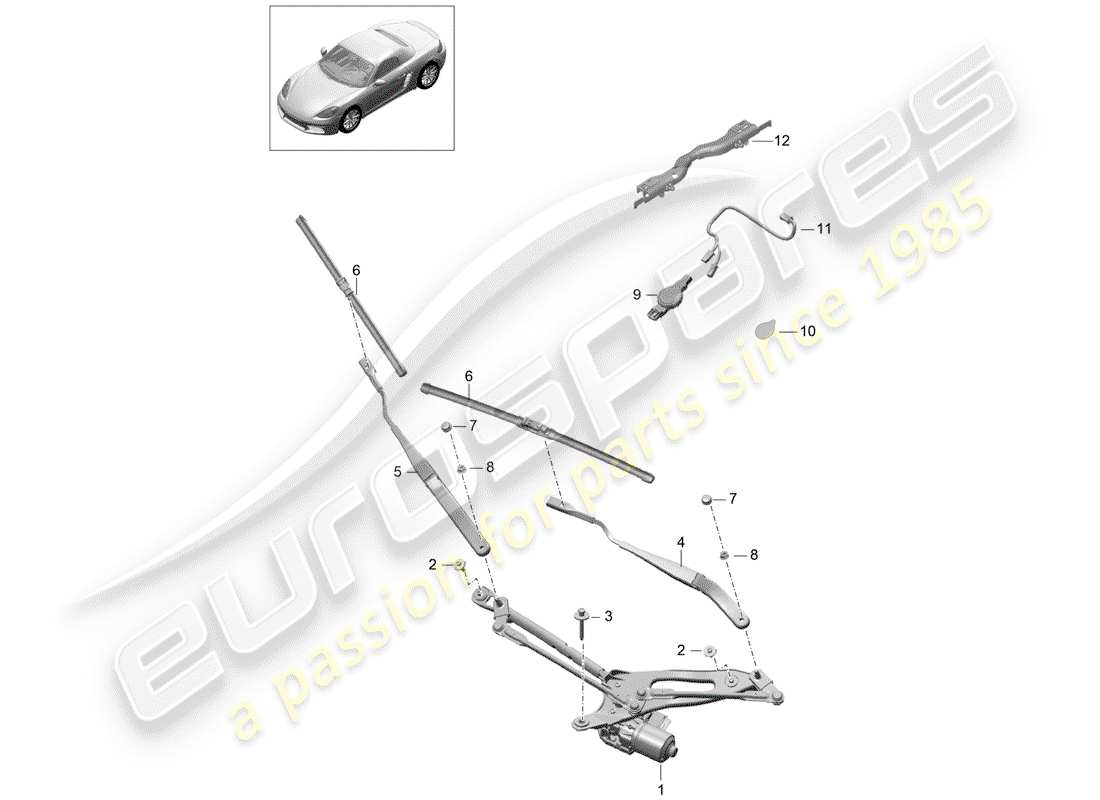 porsche 2018 (718 boxster) scheibenwischeranlage kompl. teilediagramm
