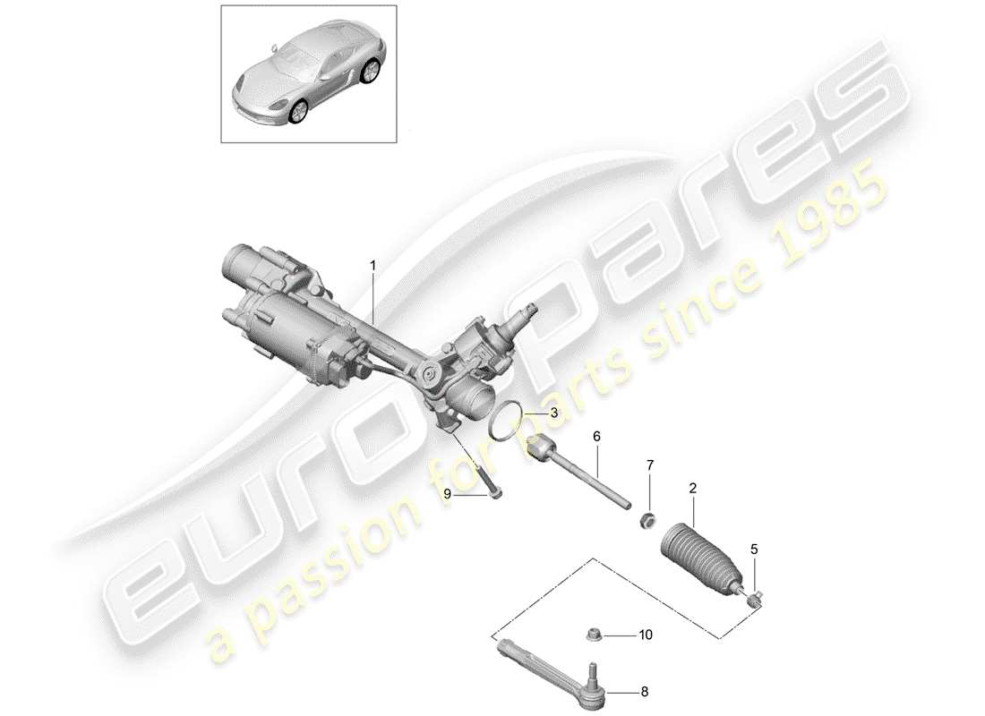 porsche 718 cayman (2020) lenkgetriebe teilediagramm