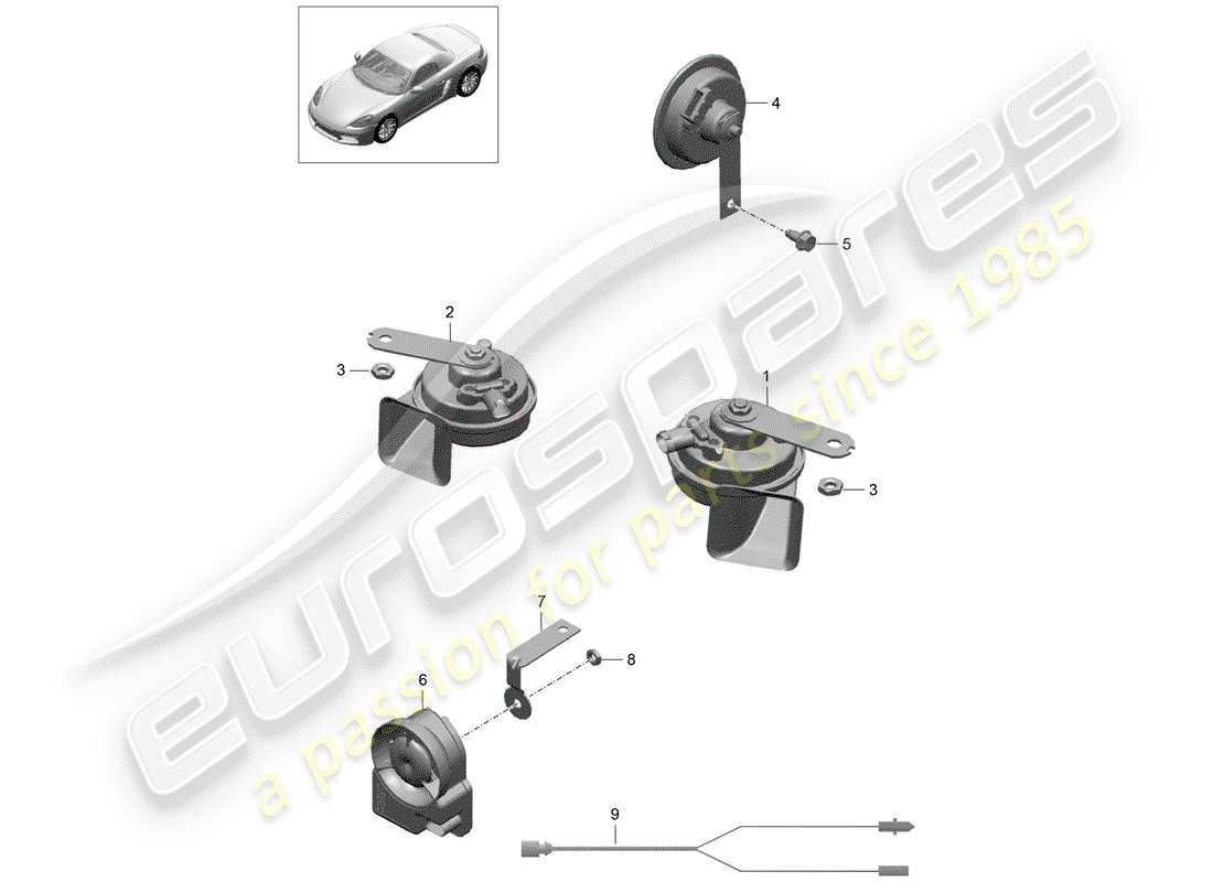 porsche 2019 (718 boxster) fanfare horn ersatzteildiagramm