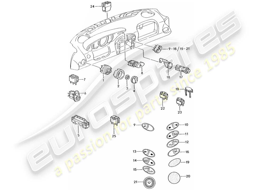 porsche 2001 (986 boxster) switch-ersatzteildiagramm