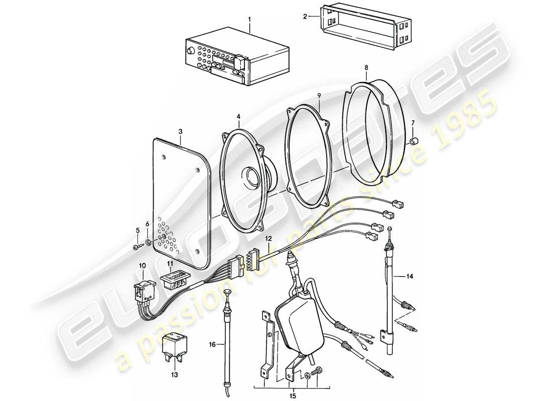 porsche 1983 (944) radioeinheit - mit: - 4 - lautsprecher - f 94-cn400 111>> - f 94-dn400 109>> teilediagramm