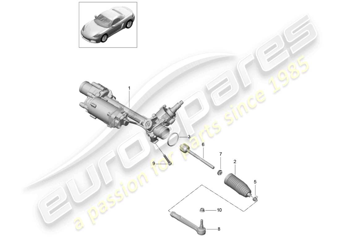 porsche 2020 (718 boxster) lenkgetriebe teilediagramm