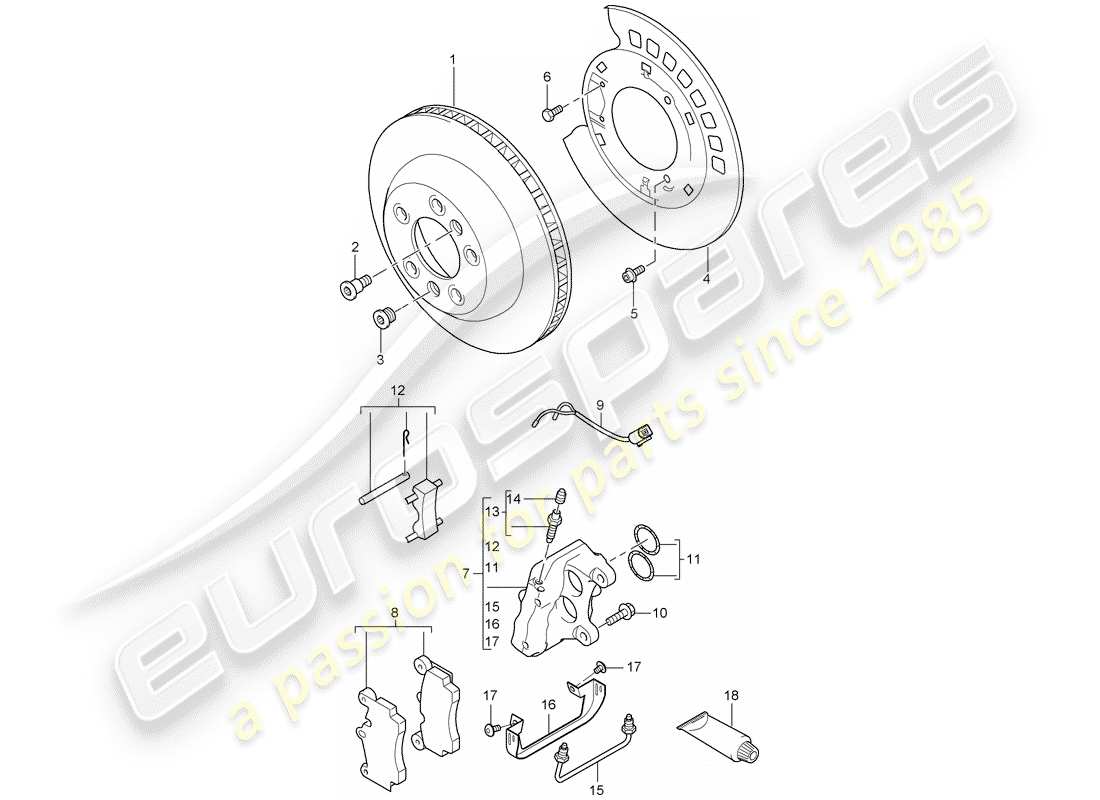 porsche 2007 (cayenne e1 9pa) scheibenbremsen teilediagramm