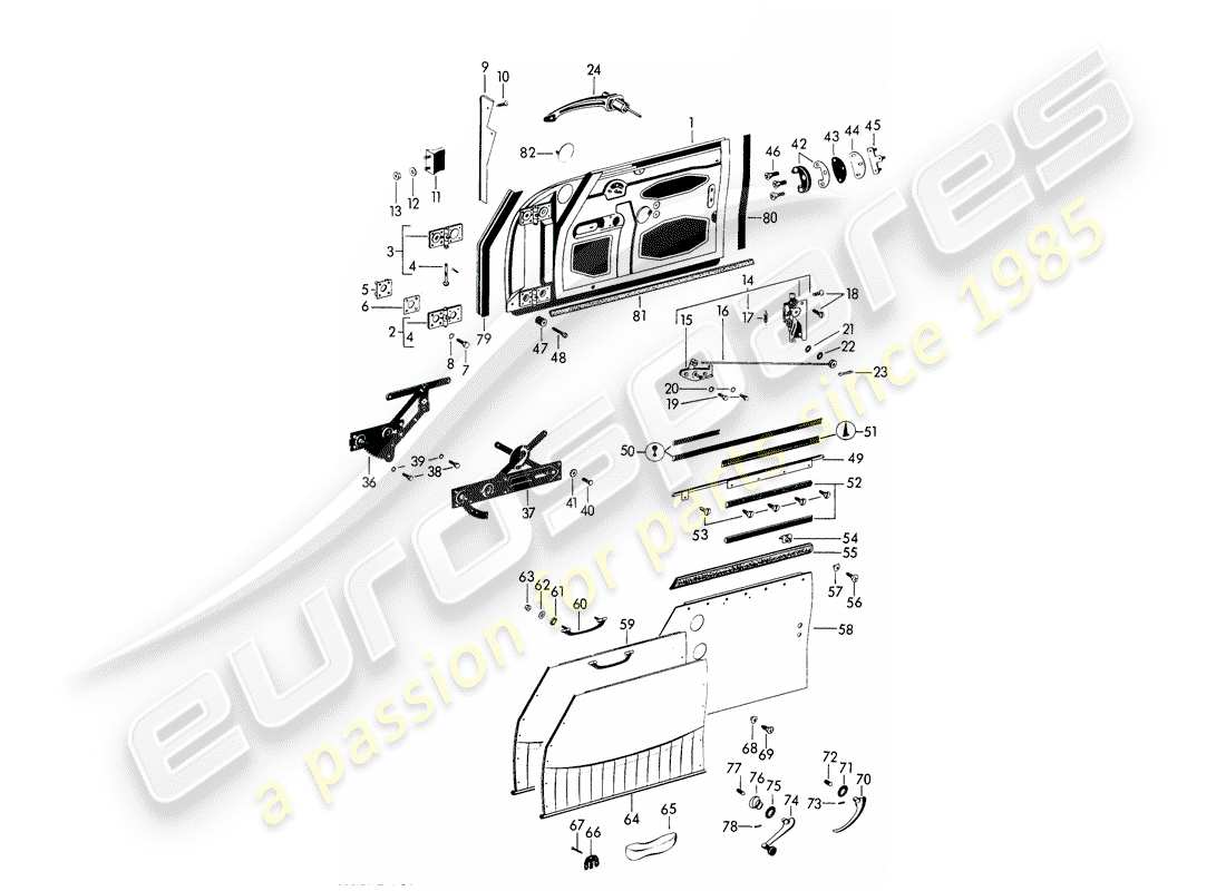 porsche 1963 (356b/356c) tür - mit: - zubehör ersatzteildiagramm