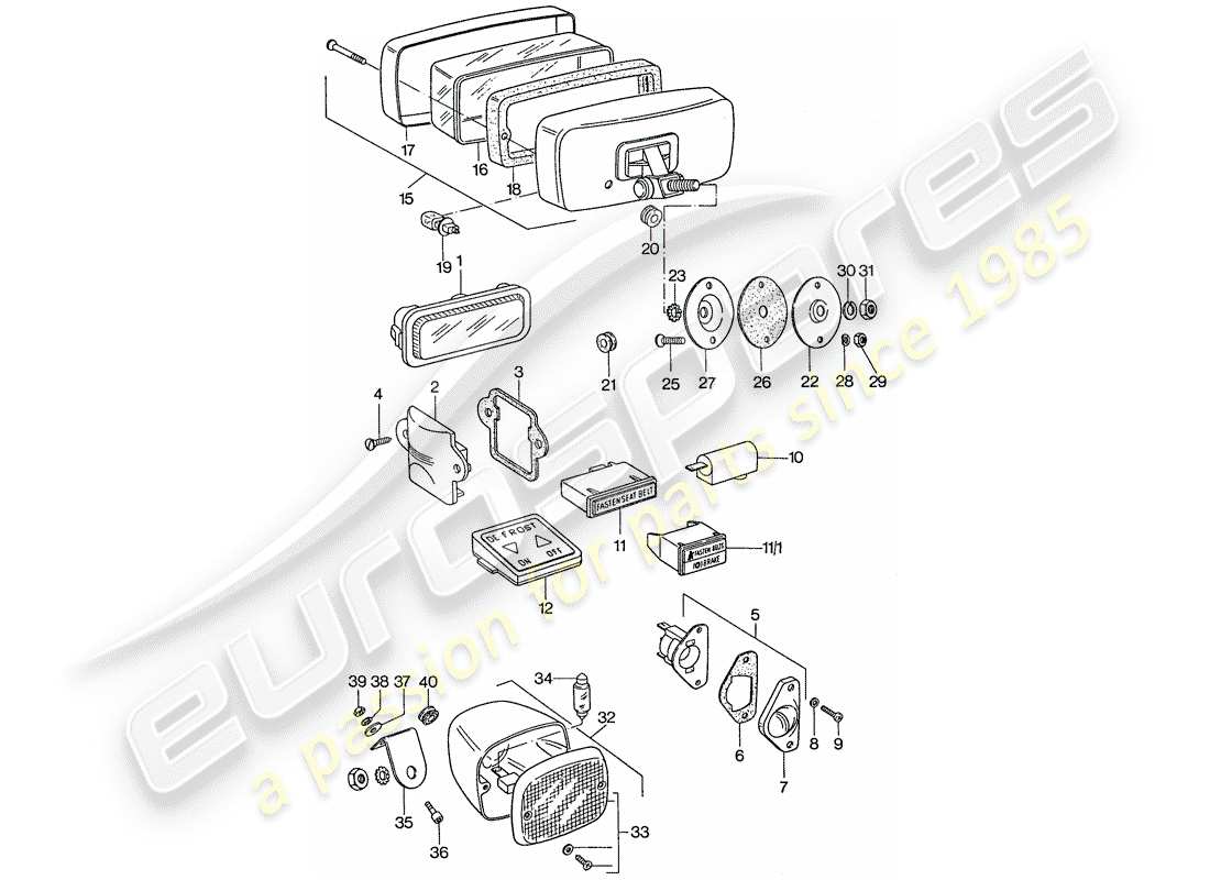 porsche 1977 (911) nebelscheinwerfer - nebelschlussleuchte ersatzteildiagramm