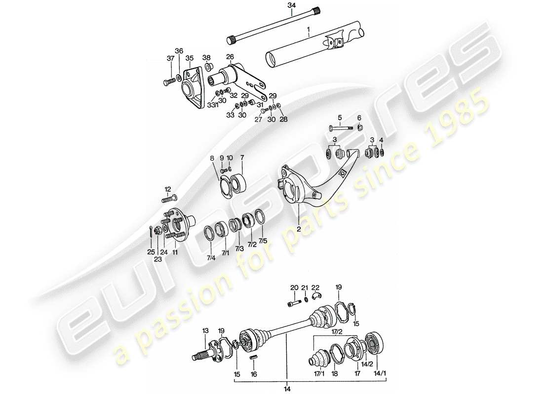 porsche 1977 (911) hinterachse teilediagramm