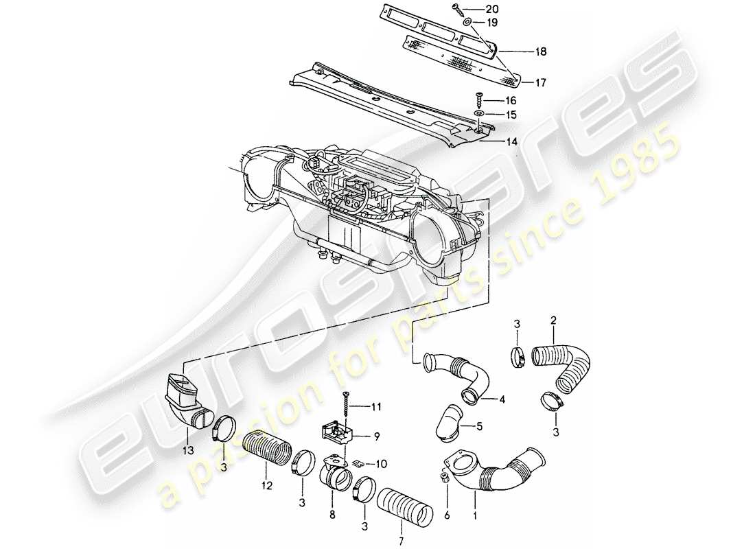 porsche 1994 (993) belüftung - heizungsystem 1 ersatzteildiagramm