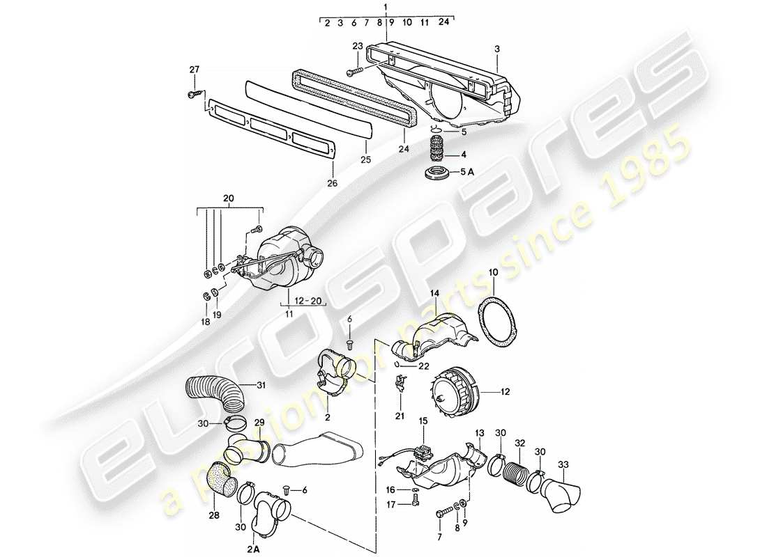 porsche 1986 (911) belüftung - heizsystem 1 teilediagramm