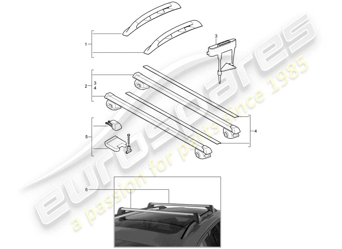 porsche 2009 (tequipment cayenne) dachreling ersatzteildiagramm