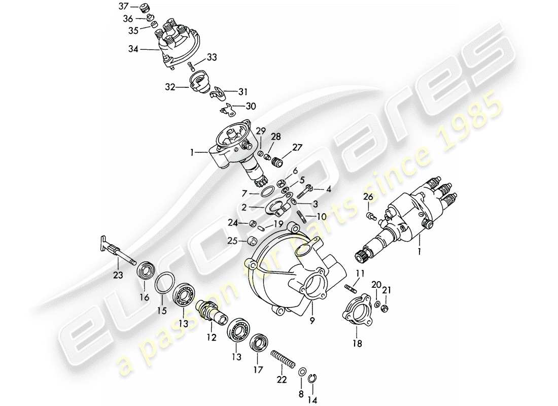 porsche 1964 (356b/356c) verteiler - antriebsmechanismus ersatzteildiagramm