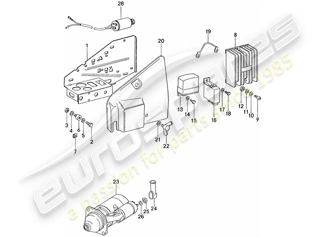 porsche 1977 (911) platte - starter - schaltereinheit ersatzteildiagramm