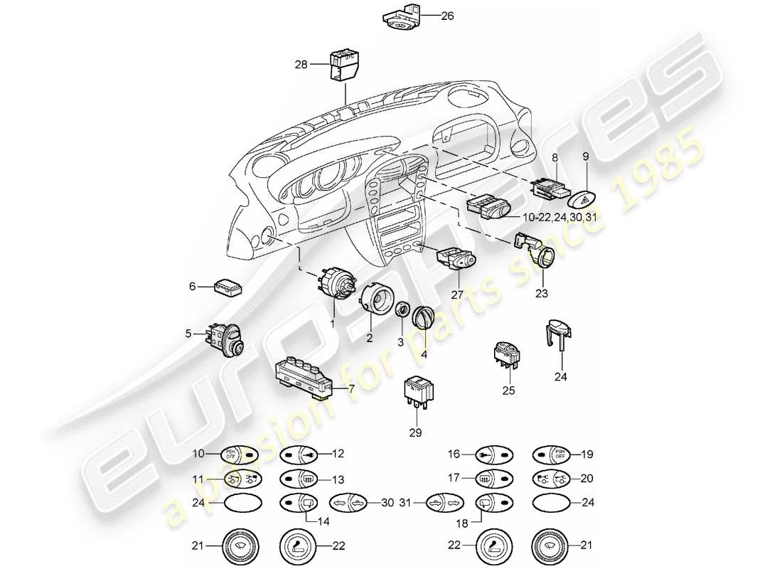 porsche 2003 (996 turbo / gt2) switch-ersatzteildiagramm