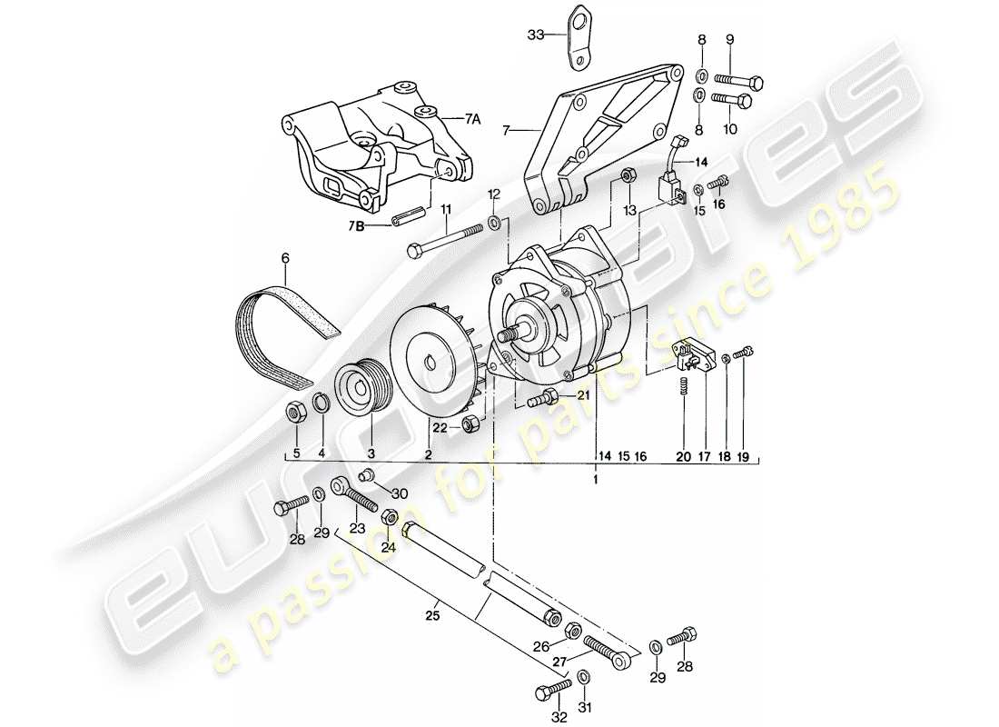porsche 1988 (924s) lichtmaschine - mit: - befestigungselementen ersatzteildiagramm