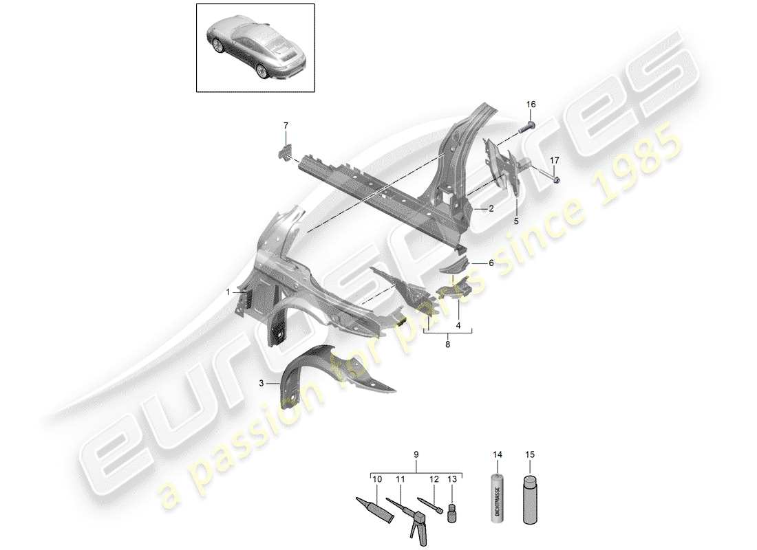 porsche 2018 (991-2) seitenwand teilediagramm