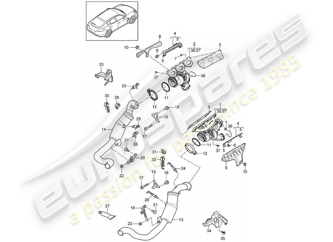 porsche 2011 (panamera 970) auspuffanlage teilediagramm