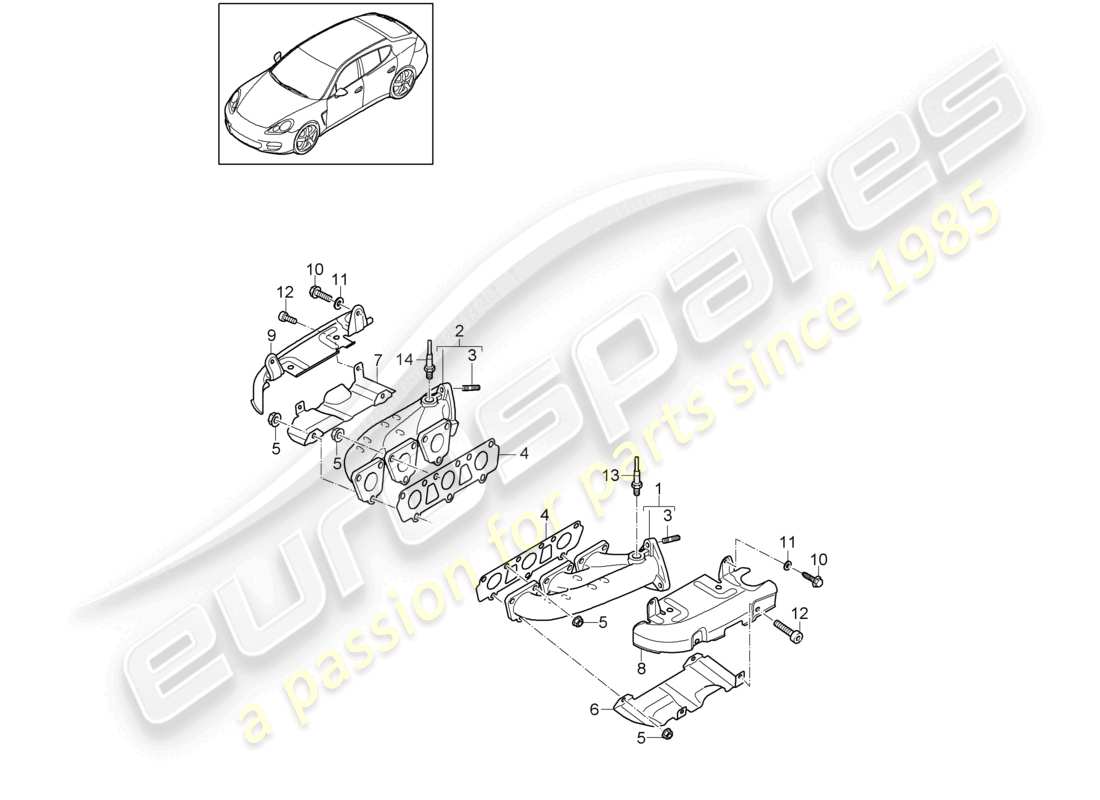 porsche 2010 (cayenne e1 9pa) abgasanlage abgaskrümmer teilediagramm