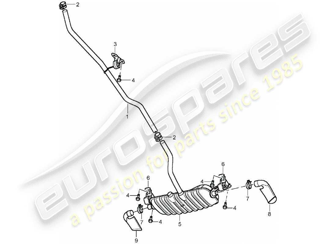 porsche 2003 (cayenne e1 9pa) auspuffanlage teilediagramm