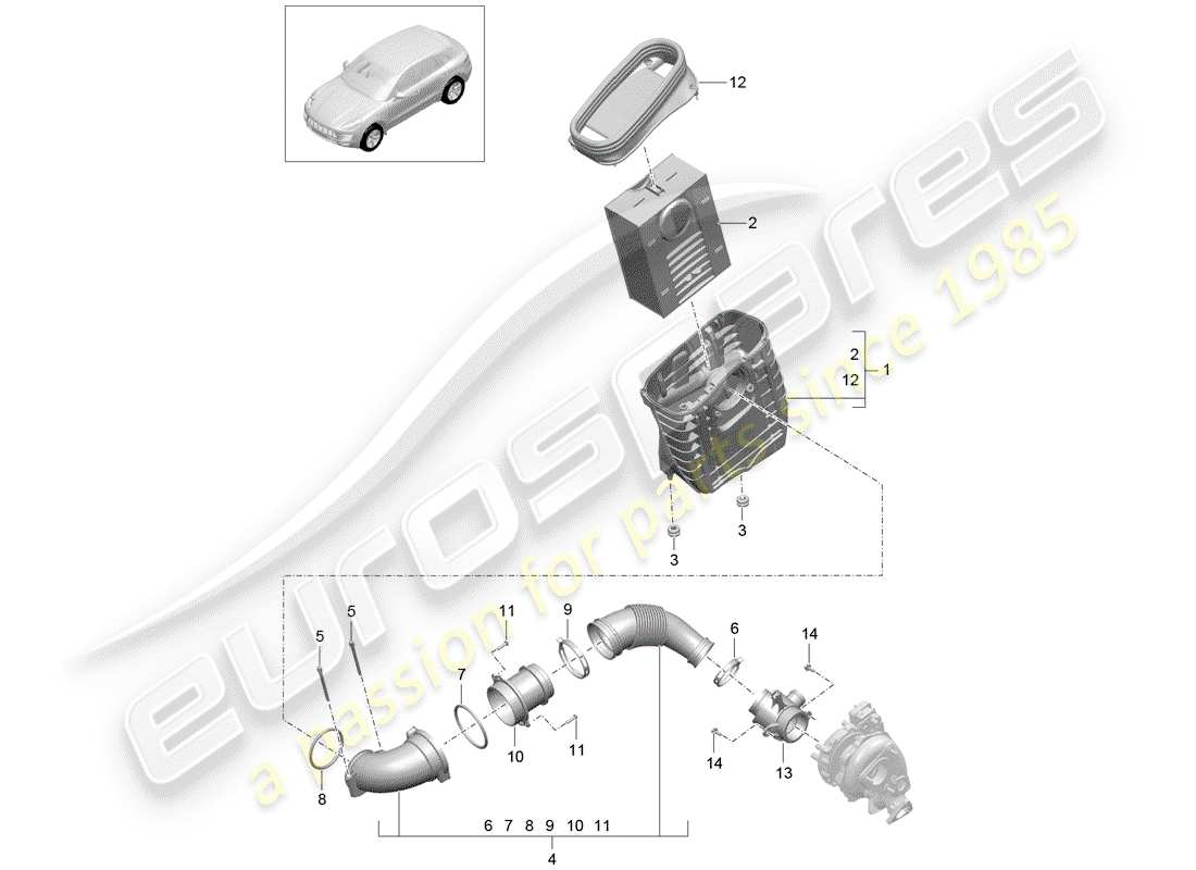 porsche 2018 (macan) luftfilter mit anschluss ersatzteildiagramm