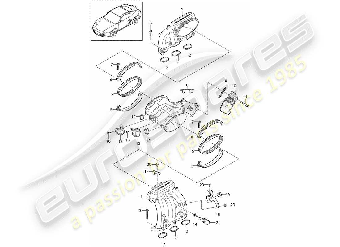 porsche 2012 (987 cayman) ansaugluftverteiler teilediagramm