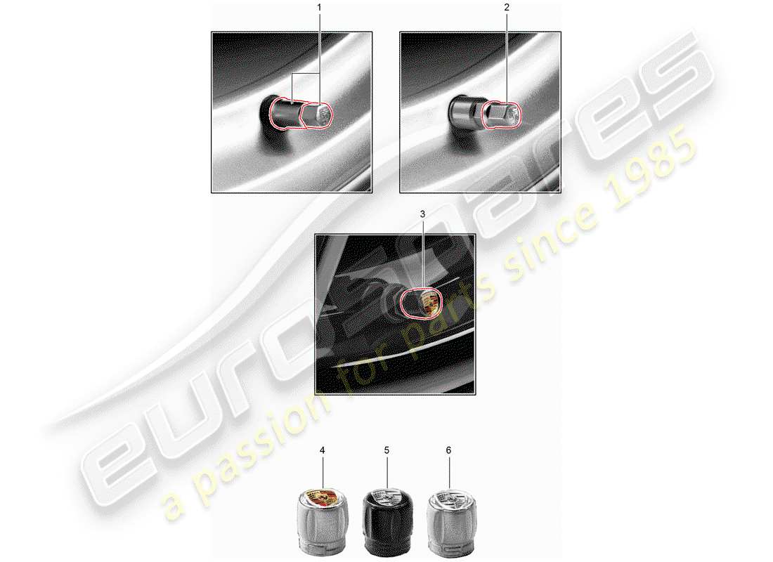 porsche 2007 (tequipment) ventilkappe für ersatzteildiagramm
