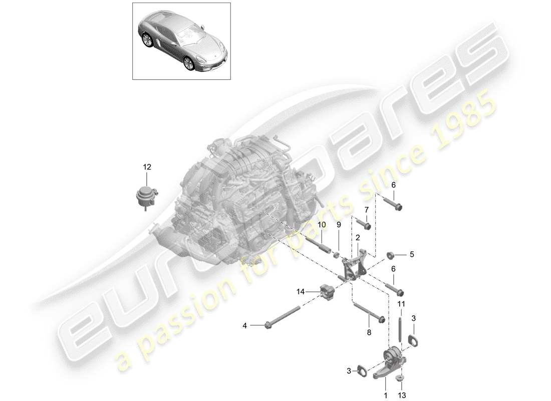 porsche 2014 (981 cayman) motoraufhängung teilediagramm
