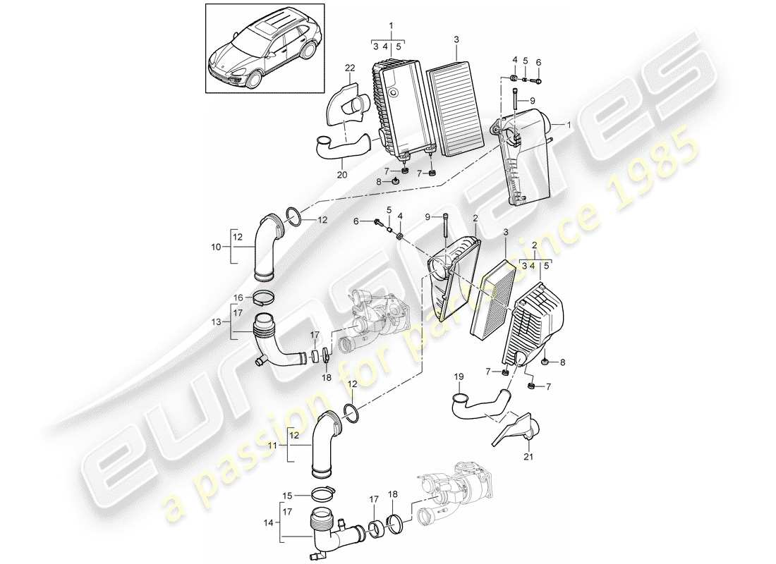 porsche 2012 (cayenne e2 92a) luftfilter mit anschluss ersatzteildiagramm