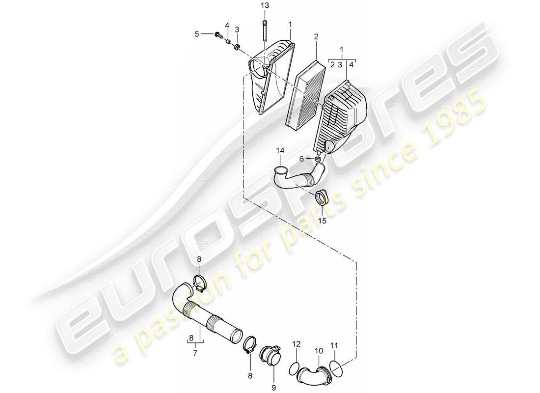 porsche 2008 (cayenne e1 9pa) luftfiltersystem teilediagramm