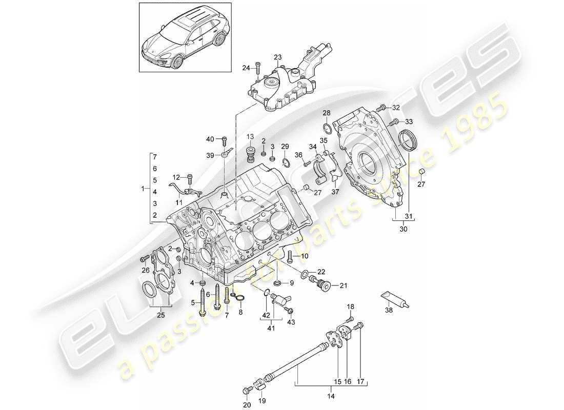 porsche 2012 (cayenne e2 92a) kurbelgehäuse teilediagramm