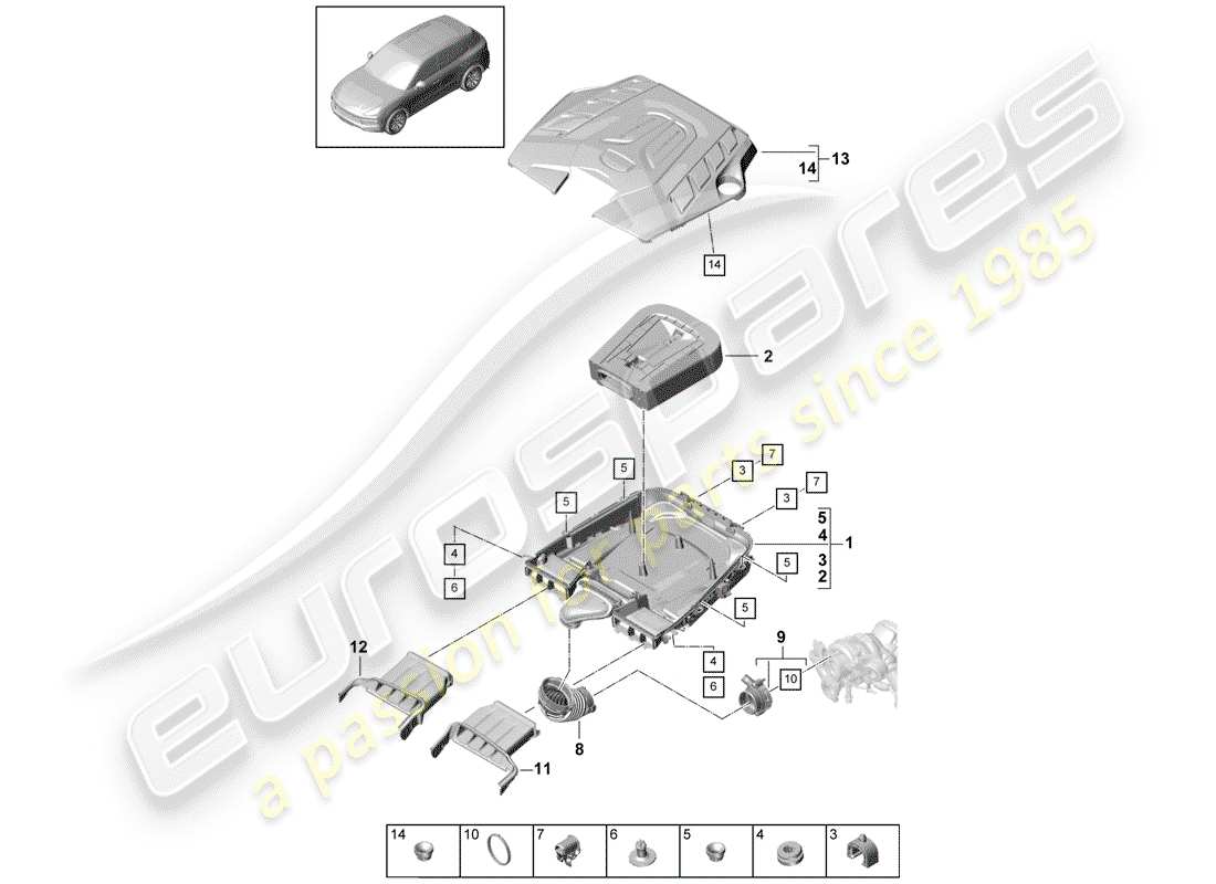 porsche 2020 (cayenne e3 9ya/9yb) luftfilter mit anschluss ersatzteildiagramm