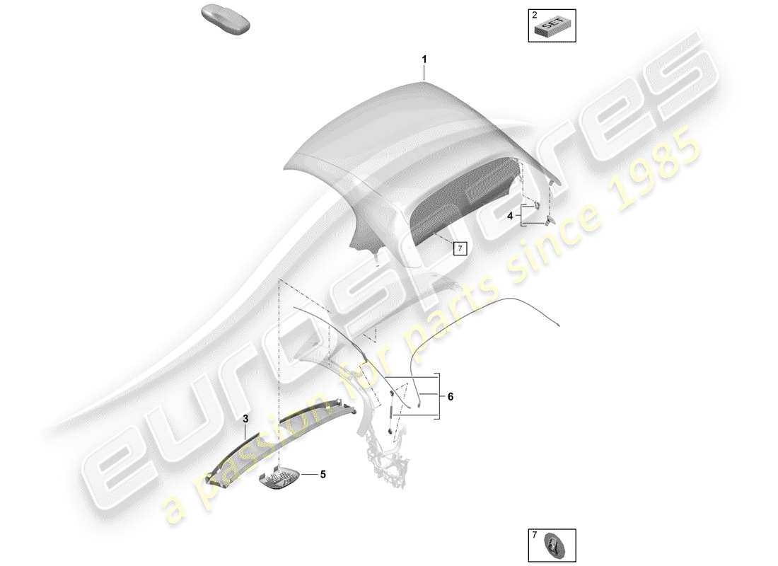 porsche 2019 (718 boxster spyder) cabrio-verdeckabdeckung ersatzteildiagramm