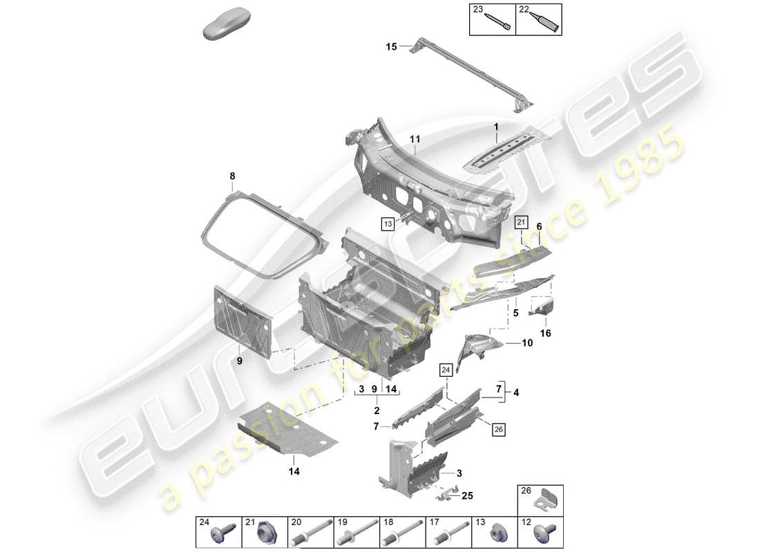porsche 2019 (718 boxster spyder) front end teilediagramm