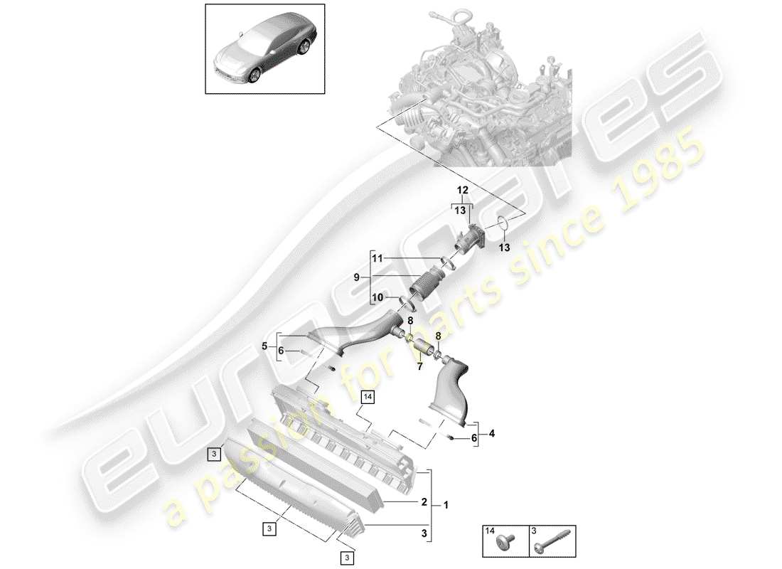 porsche 2019 (panamera 971-1) luftfilter mit anschluss ersatzteildiagramm