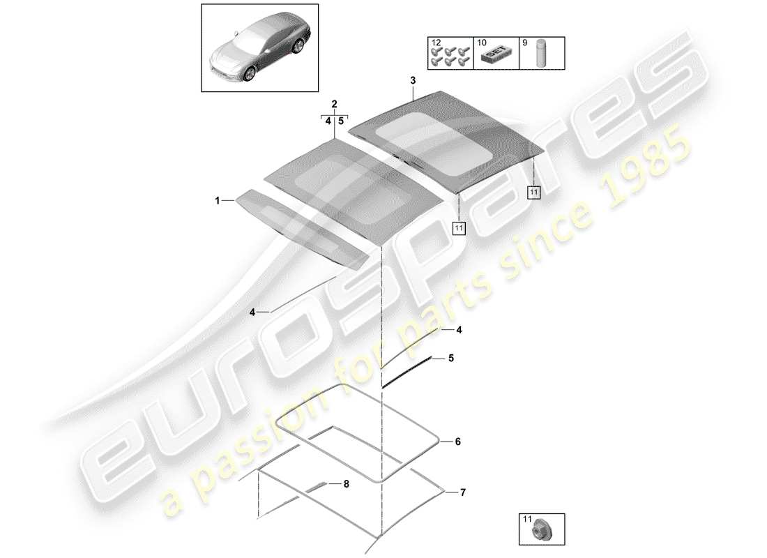 porsche 2017 (panamera 971-1) glasschiebedach ersatzteildiagramm