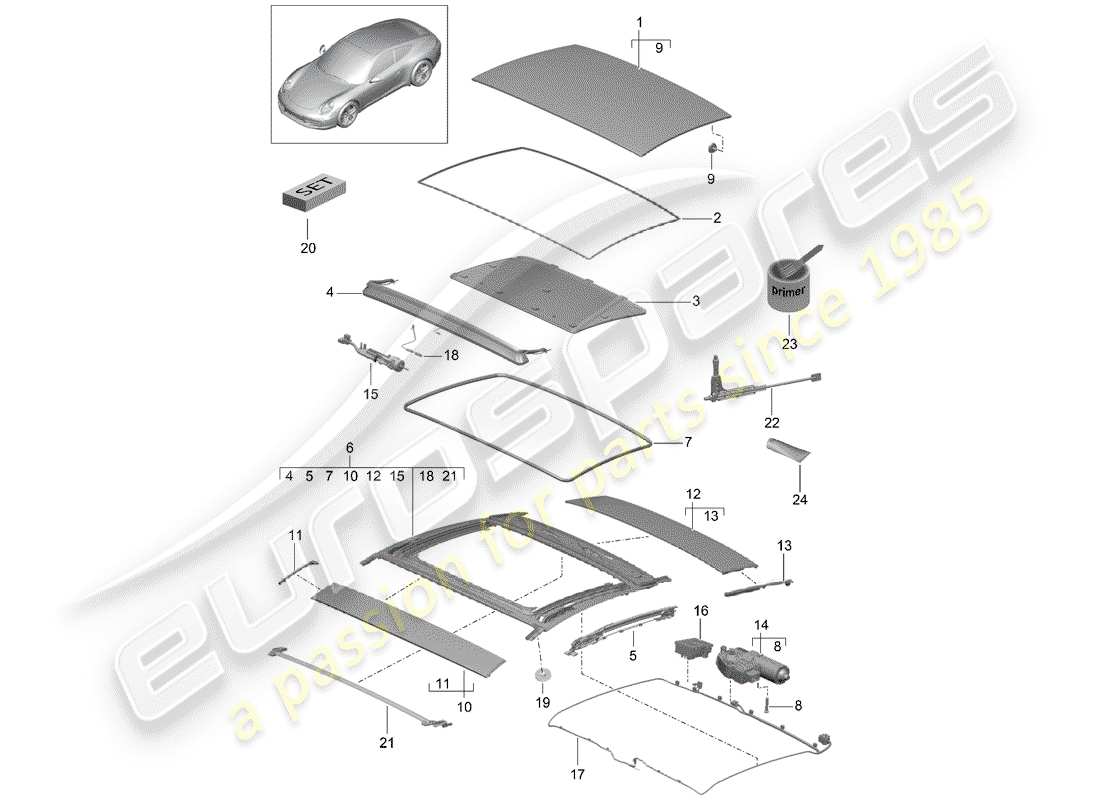 porsche 2014 (991-1) schiebedach-teilediagramm