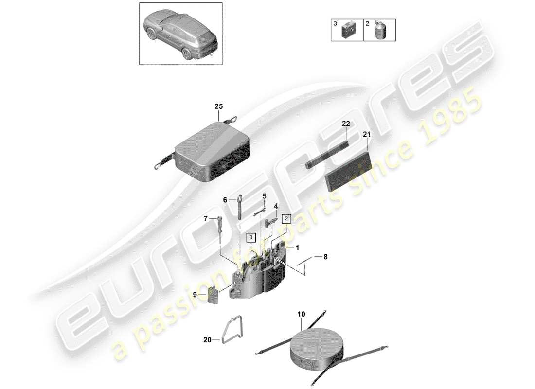 porsche 2018 (cayenne e3 9ya/9yb) werkzeug-teilediagramm