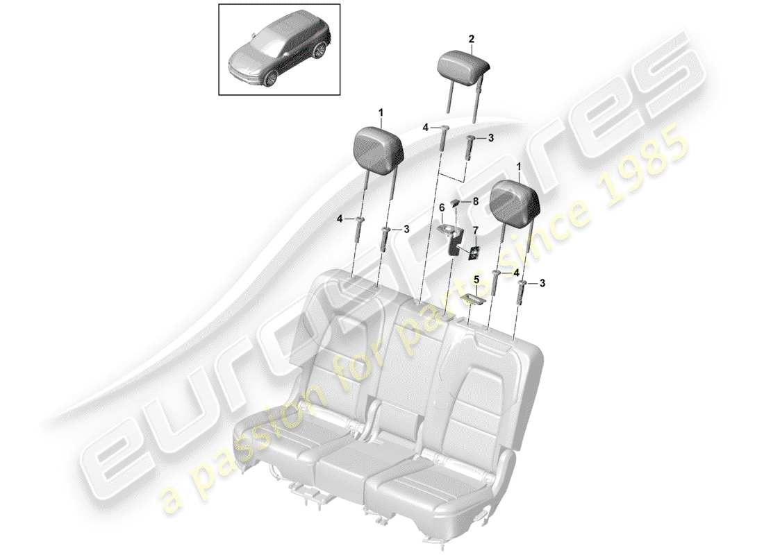 porsche 2020 (cayenne e3 9ya/9yb) kopfstütze - ersatzteildiagramm