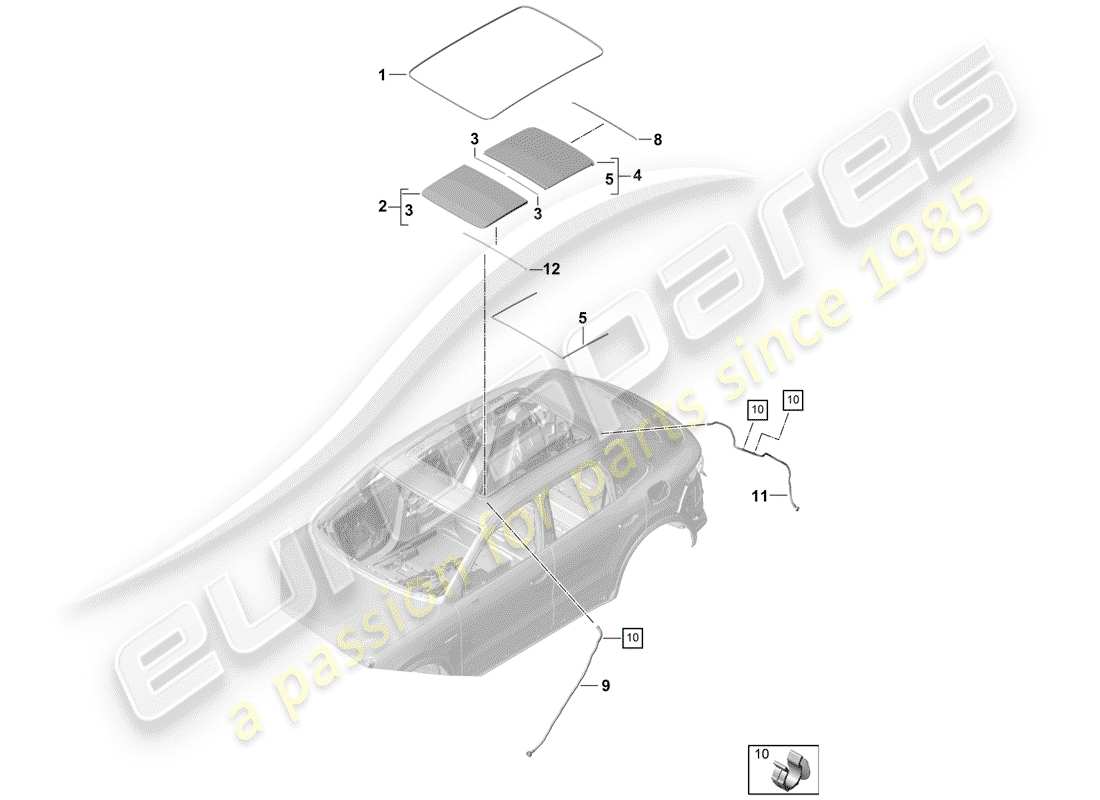 porsche 2020 (cayenne e3 9ya/9yb) glasdach - ersatzteildiagramm