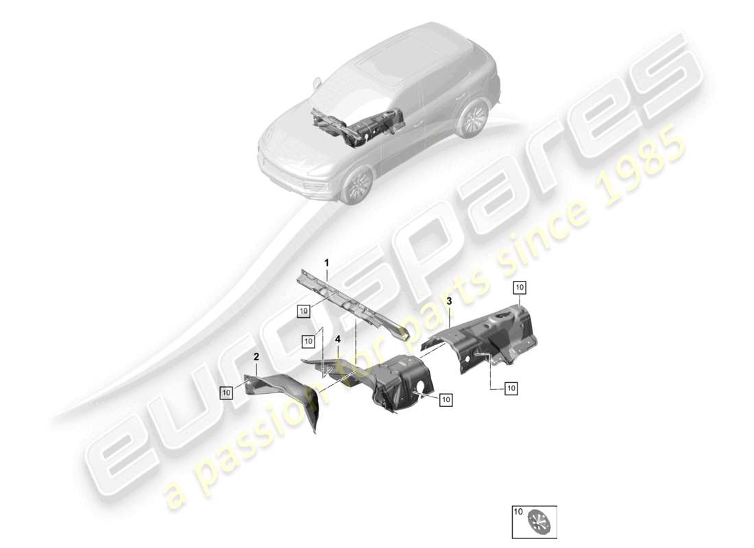 porsche 2020 (cayenne e3 9ya/9yb) schalldämpfer brandschutztunnel teilediagramm
